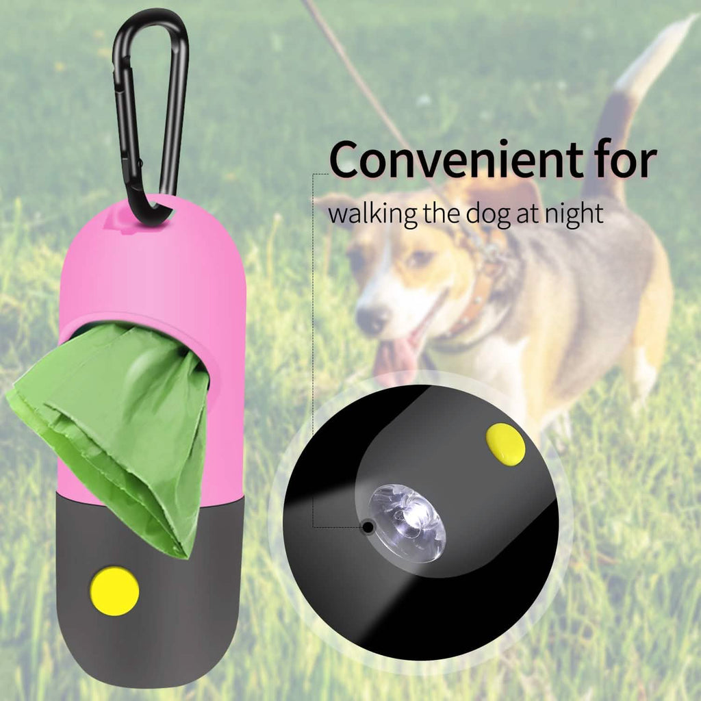 Dog Poop Bag Dispenser with Built-in LED Flashlight