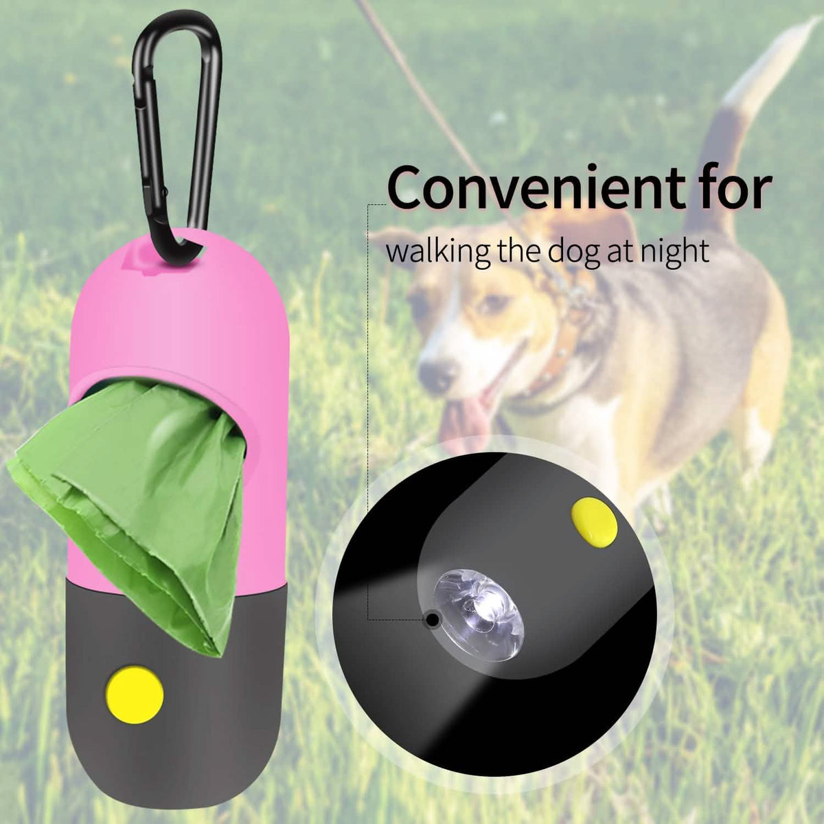Dog Poop Bag Dispenser with Built-in LED Flashlight