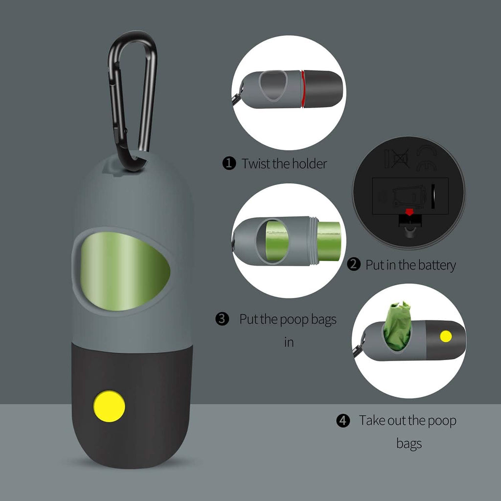 Dog Poop Bag Dispenser with Built-in LED Flashlight
