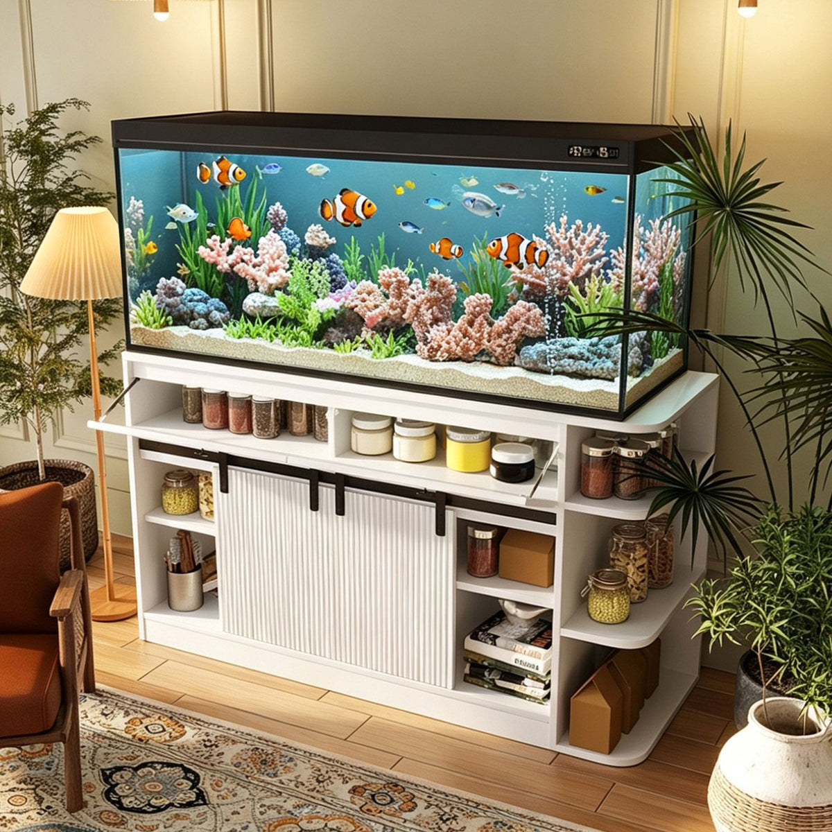 Fish Tank Stand with LED Light & Power Outlets