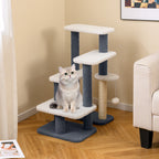 2-in-1 Cat Tree Tower with Scratching Posts and Hanging Toy Ball-Gray