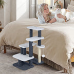 2-in-1 Cat Tree Tower with Scratching Posts and Hanging Toy Ball-Gray