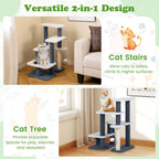 2-in-1 Cat Tree Tower with Scratching Posts and Hanging Toy Ball-Gray