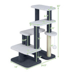 2-in-1 Cat Tree Tower with Scratching Posts and Hanging Toy Ball-Gray