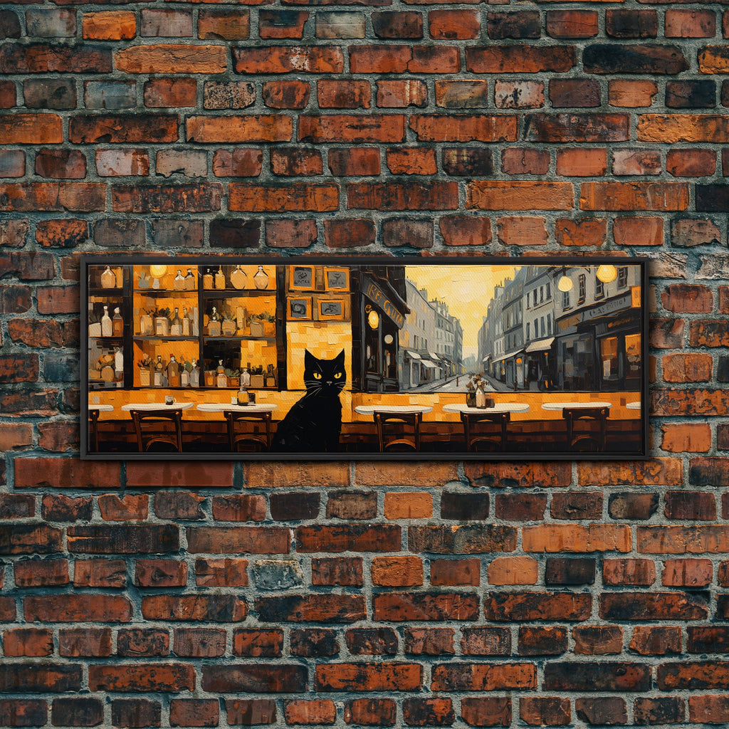 Black Cat Painting Framed Wall Art Gift