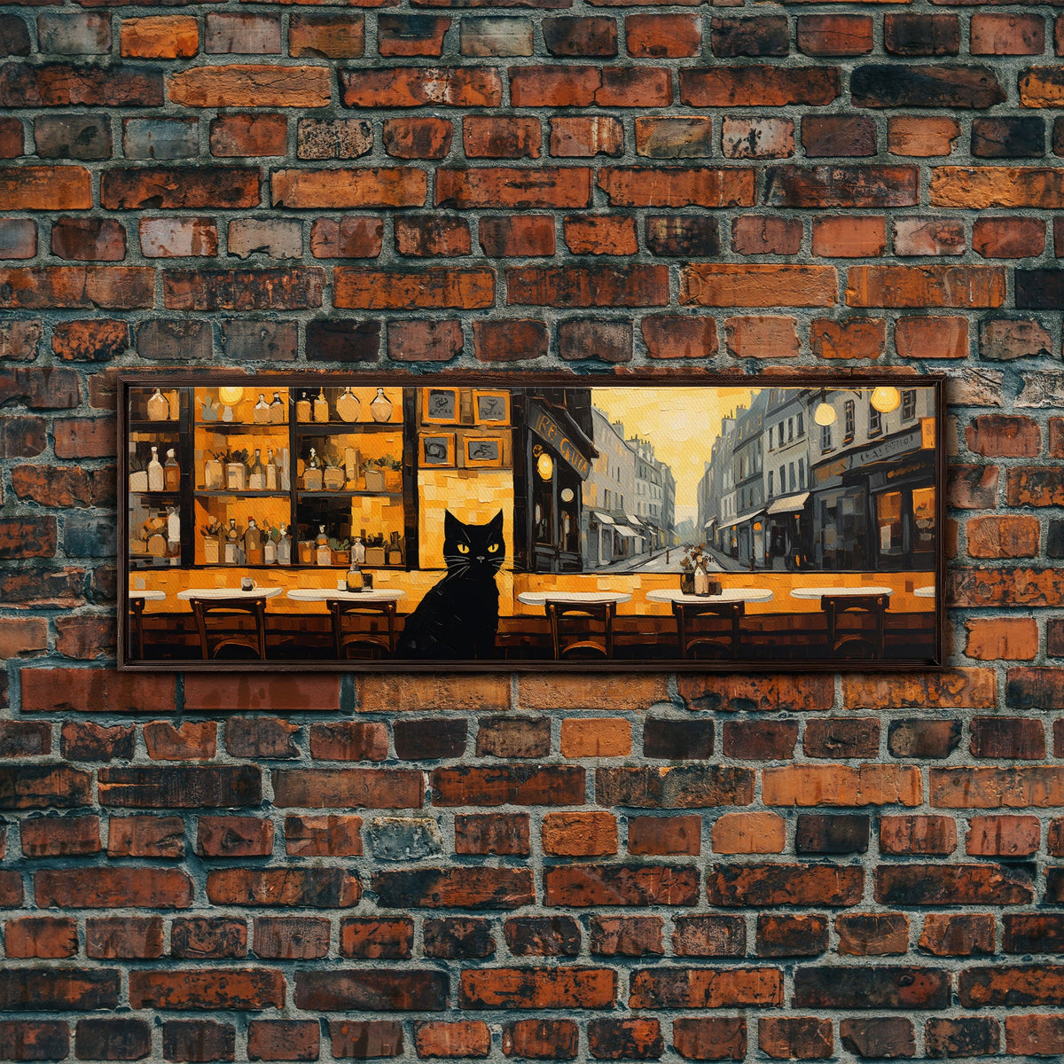 Black Cat Painting Framed Wall Art Gift