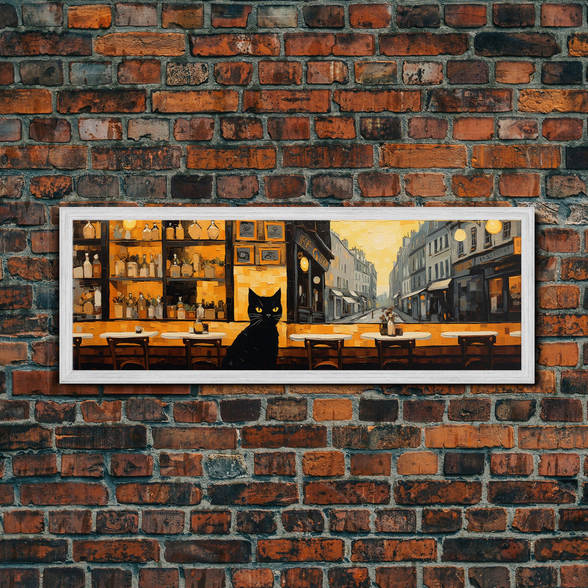 Black Cat Painting Framed Wall Art Gift
