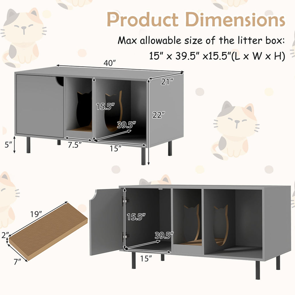 2 Cat Litter Box Enclosure -Gray