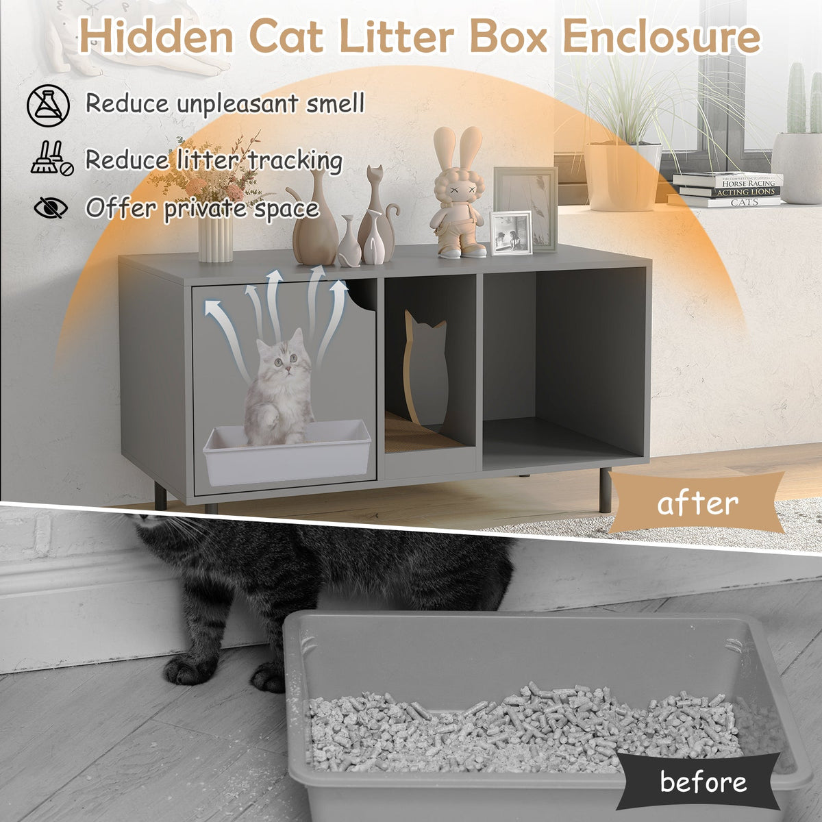 2 Cat Litter Box Enclosure -Gray