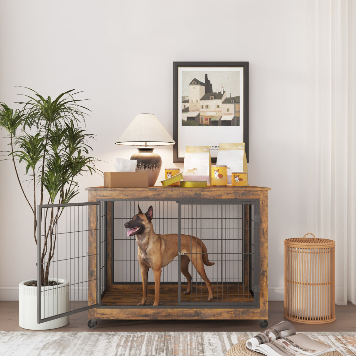 Furniture Style Dog Crate on Wheels