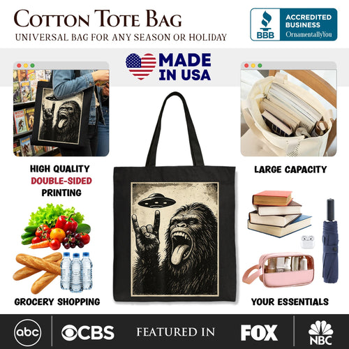 Bigfoot UFO Funny Canvas Tote Bag