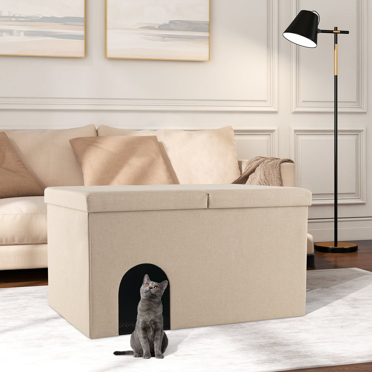 Hidden Cat Litter Box Enclosure with Urine Proof Litter Mat