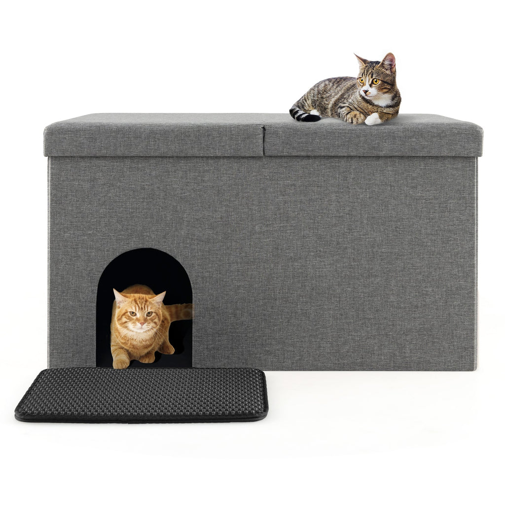 Hidden Cat Litter Box Enclosure with Urine Proof Litter Mat