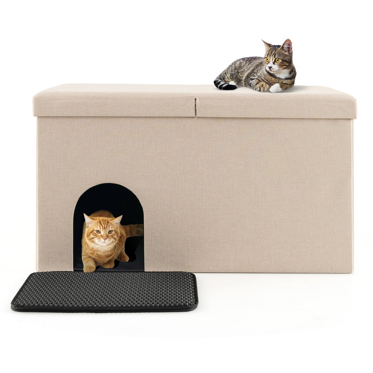 Hidden Cat Litter Box Enclosure with Urine Proof Litter Mat