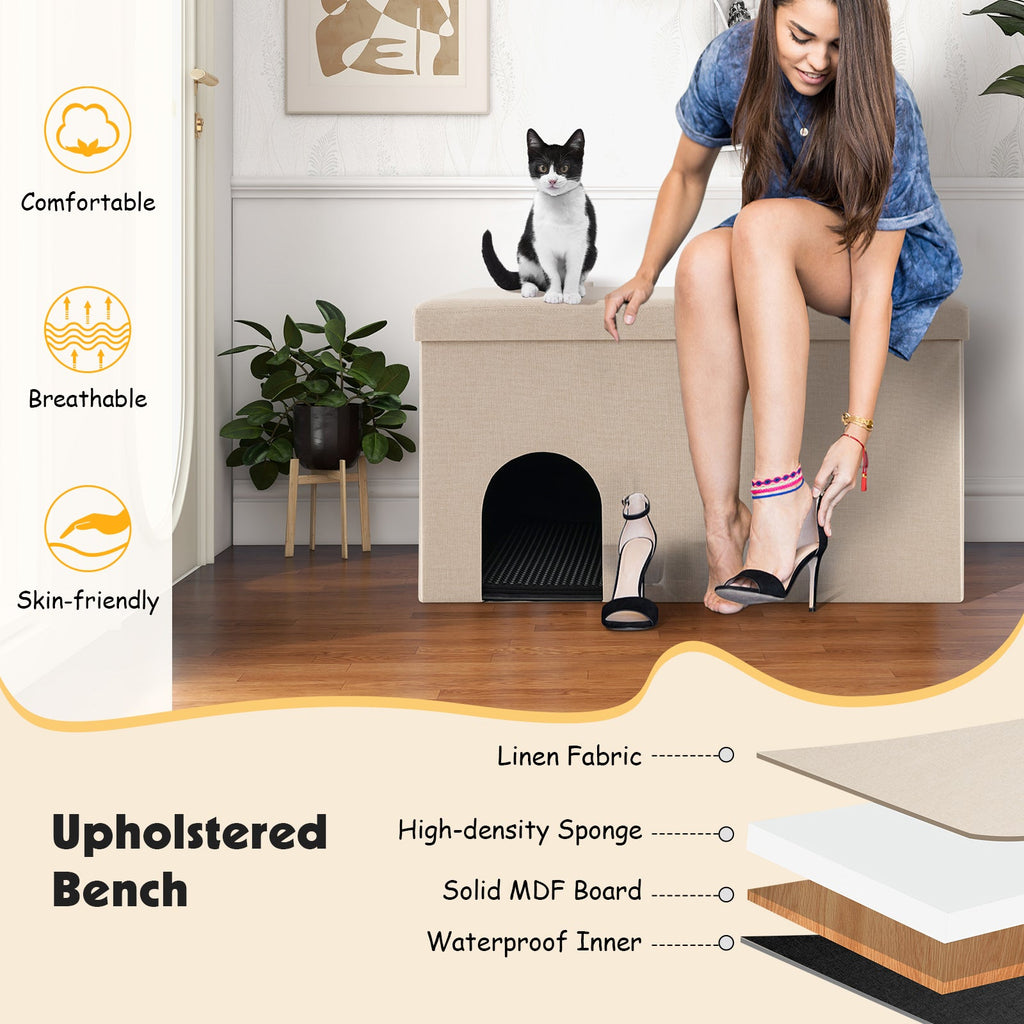 Hidden Cat Litter Box Enclosure with Urine Proof Litter Mat