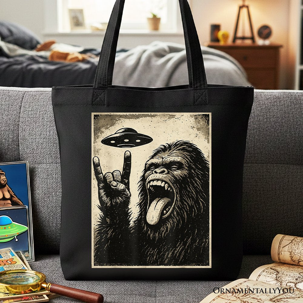 Bigfoot UFO Funny Canvas Tote Bag