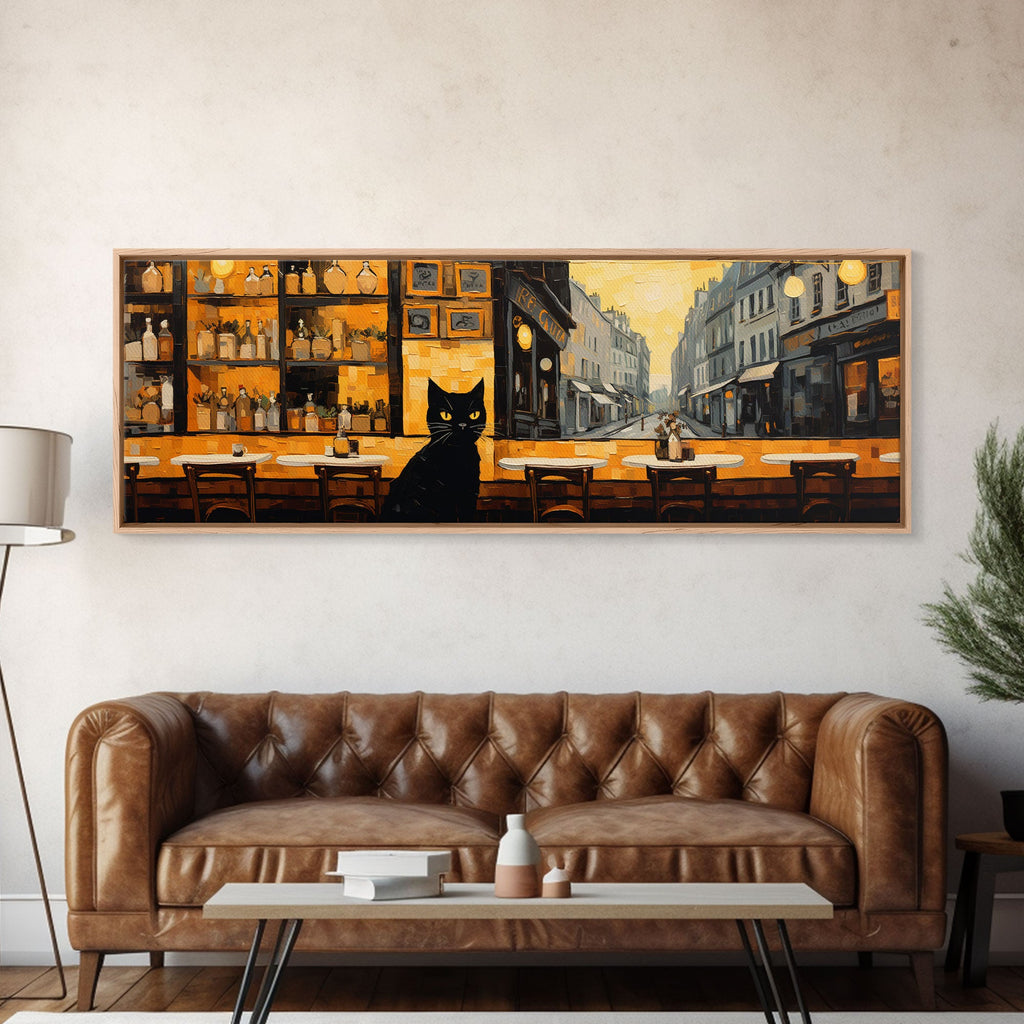 Black Cat Painting Framed Wall Art Gift