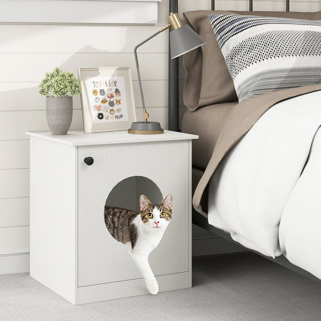 Nightstand Cat Litter Box Enclosure - White