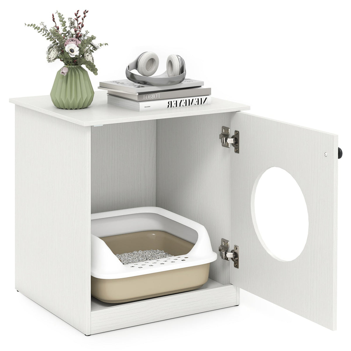 Nightstand Cat Litter Box Enclosure - White