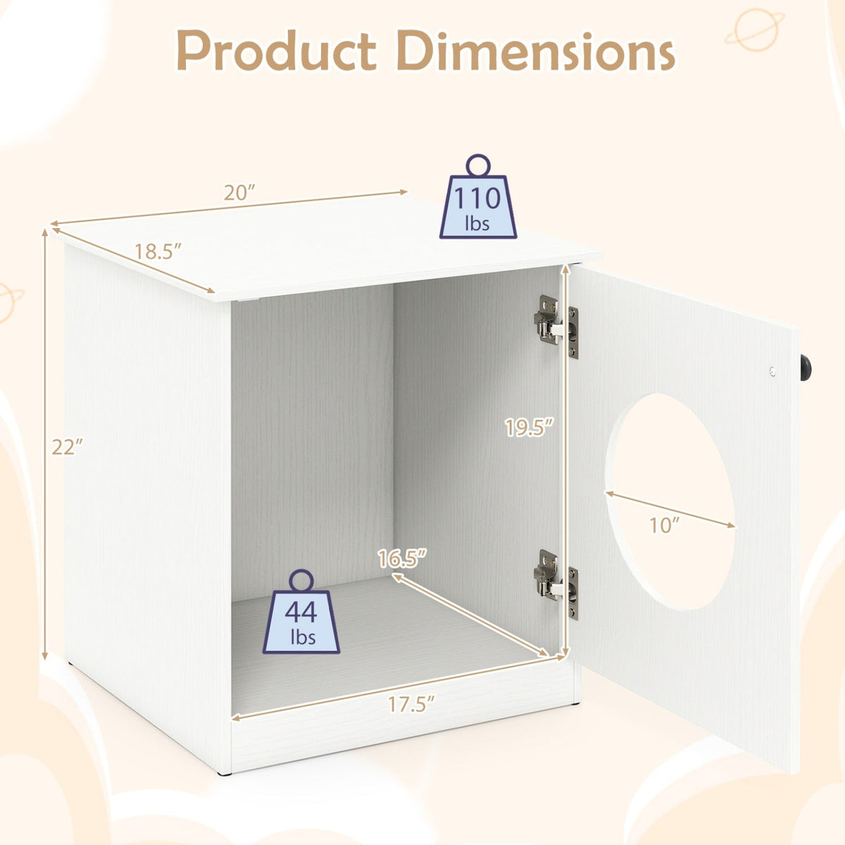 Nightstand Cat Litter Box Enclosure - White