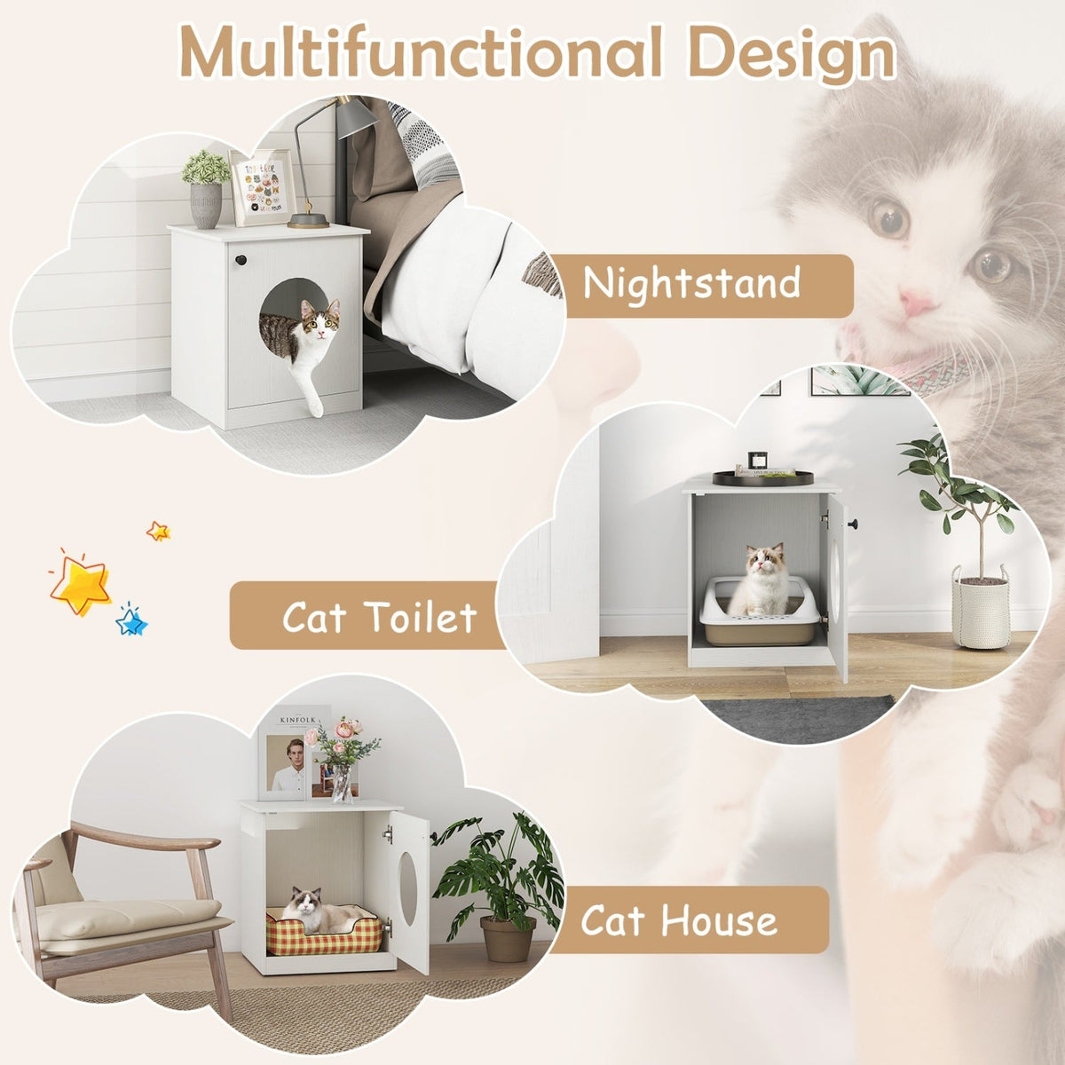 Nightstand Cat Litter Box Enclosure - White