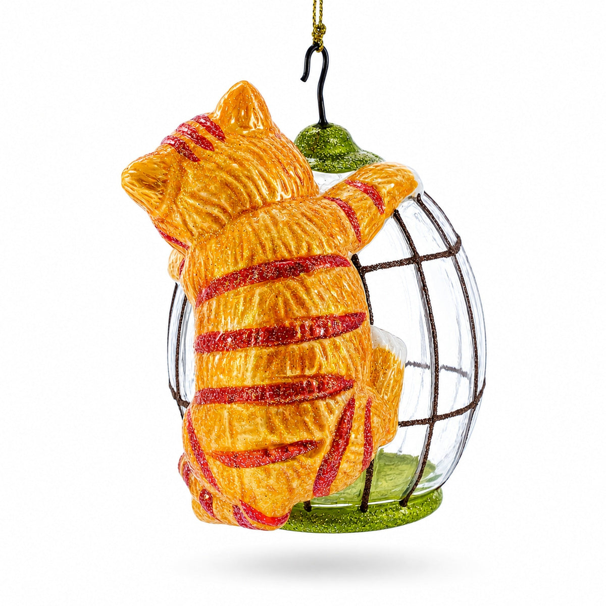 Cat and Caged Bird Glass Christmas Ornament