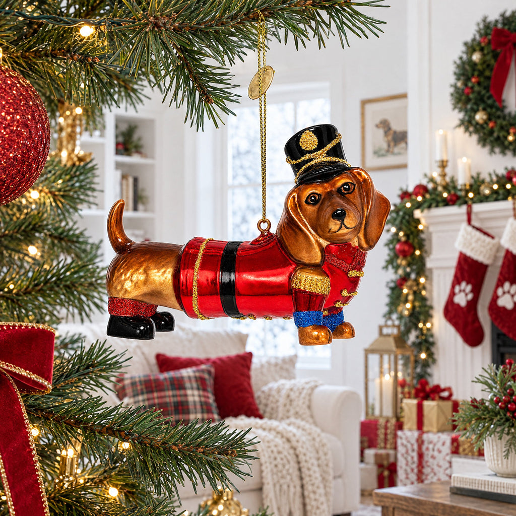 Dog in Hat Glass Christmas Ornament