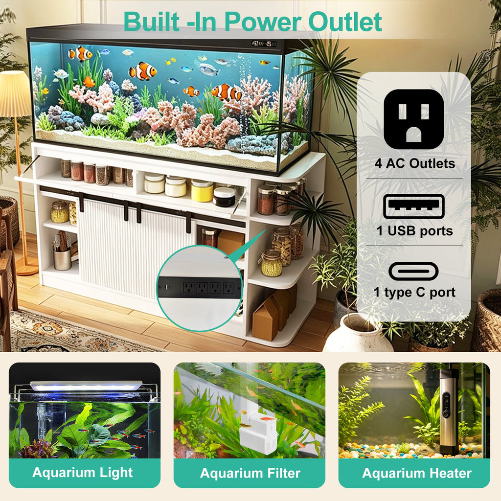 Fish Tank Stand with LED Light & Power Outlets