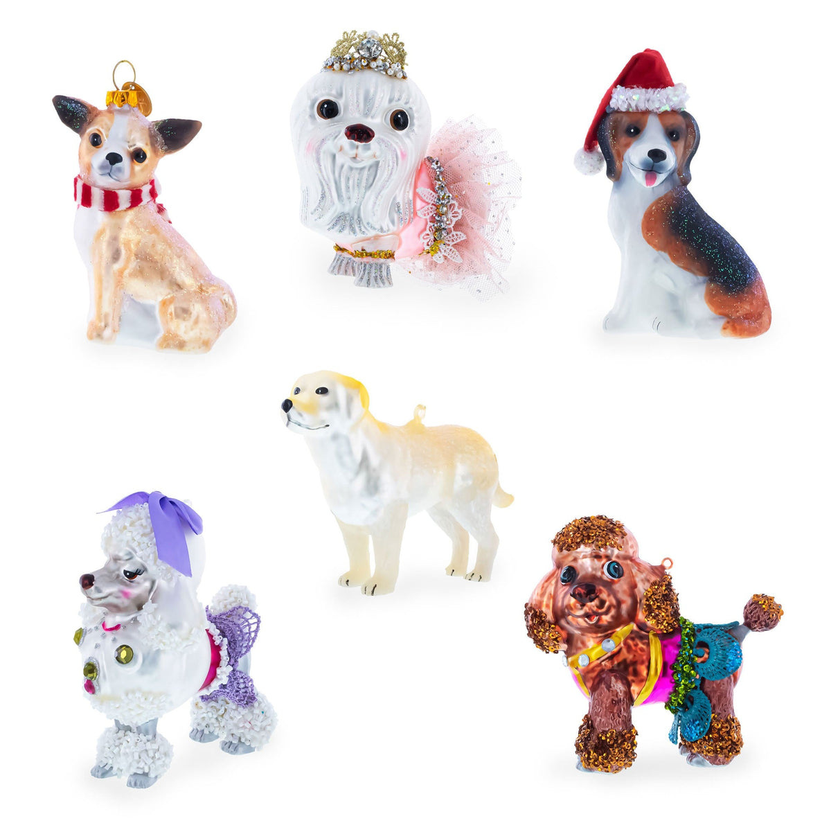 Dog in Hat Glass Christmas Ornament