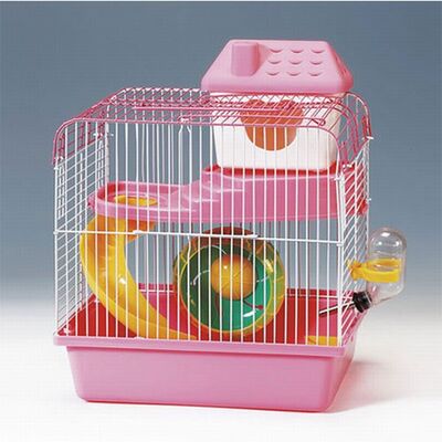 Hamster Cage with Exercise Wheel Pink & White