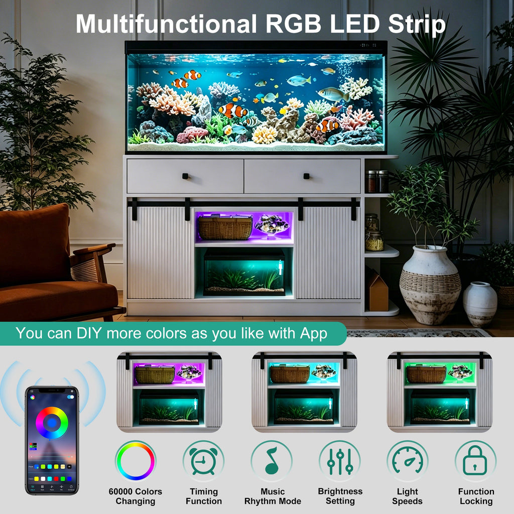 Fish Tank Stand with LED Light & Power Outlets