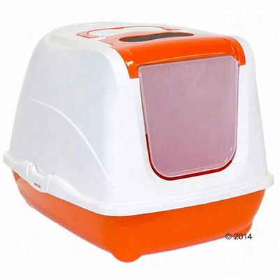 Cat Litter Box with Easy-Clean Lid -Orange