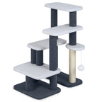 2-in-1 Cat Tree Tower with Scratching Posts and Hanging Toy Ball-Gray