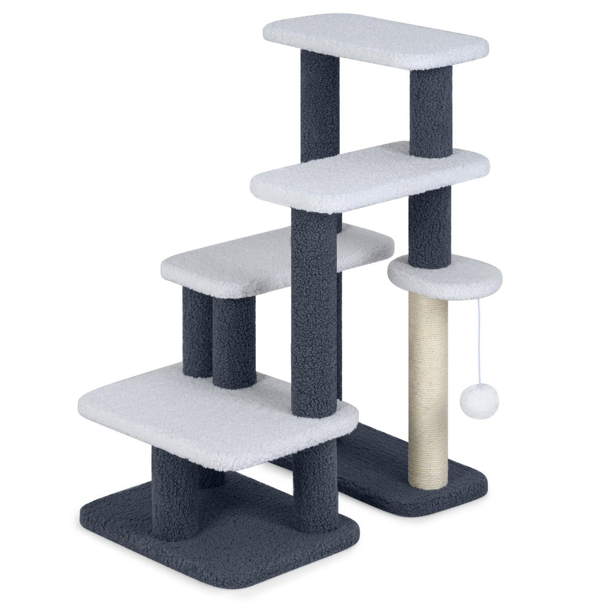 2-in-1 Cat Tree Tower with Scratching Posts and Hanging Toy Ball-Gray